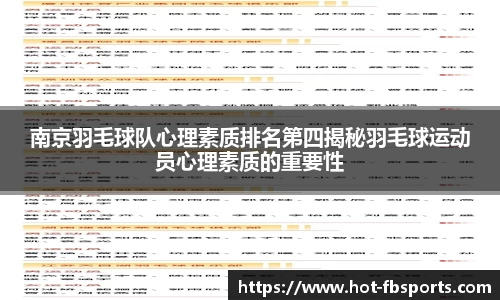 南京羽毛球队心理素质排名第四揭秘羽毛球运动员心理素质的重要性